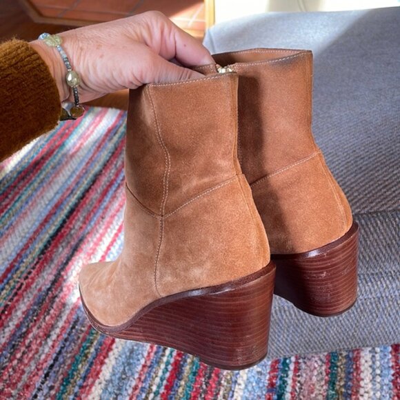 Vince $395 Mavis Suede Wedge Ankle Boots with Side Zipper, Size 9 /EUR 39 - Picture 7 of 8